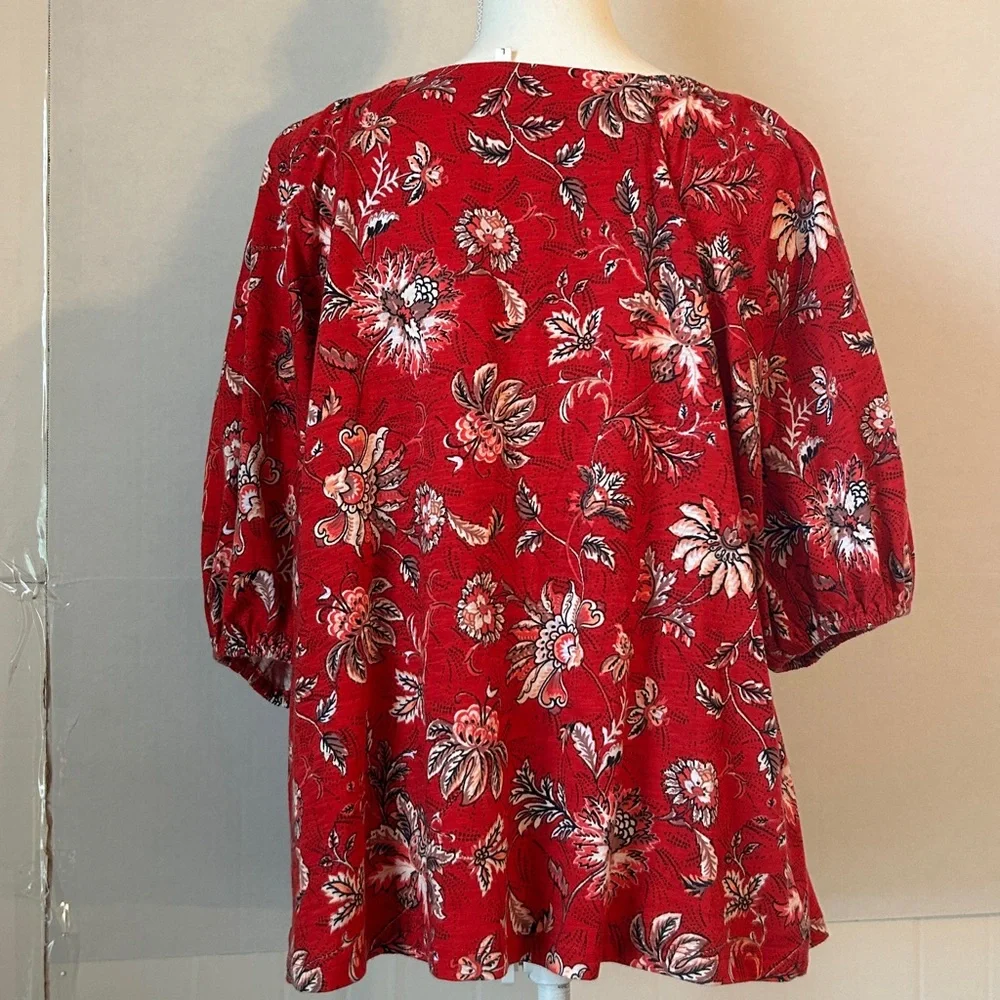 Maurices Charleston Red Paisley Floral Square Neck Balloon Sleeve Top. Size L - Picture 4 of 10